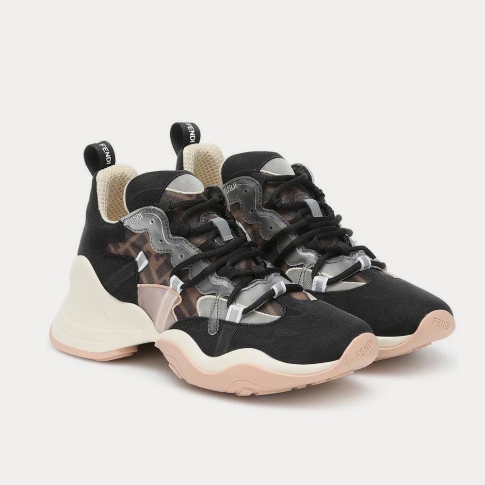 FENDI Brown Knit Low Tip Sneakers